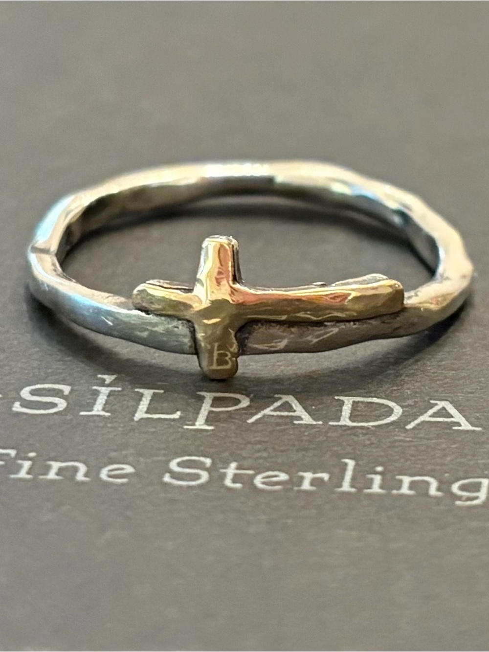 Rare Vintage Silpada Hammered Sterling Silver 14K Gold Cross Ring R1393 Size 10